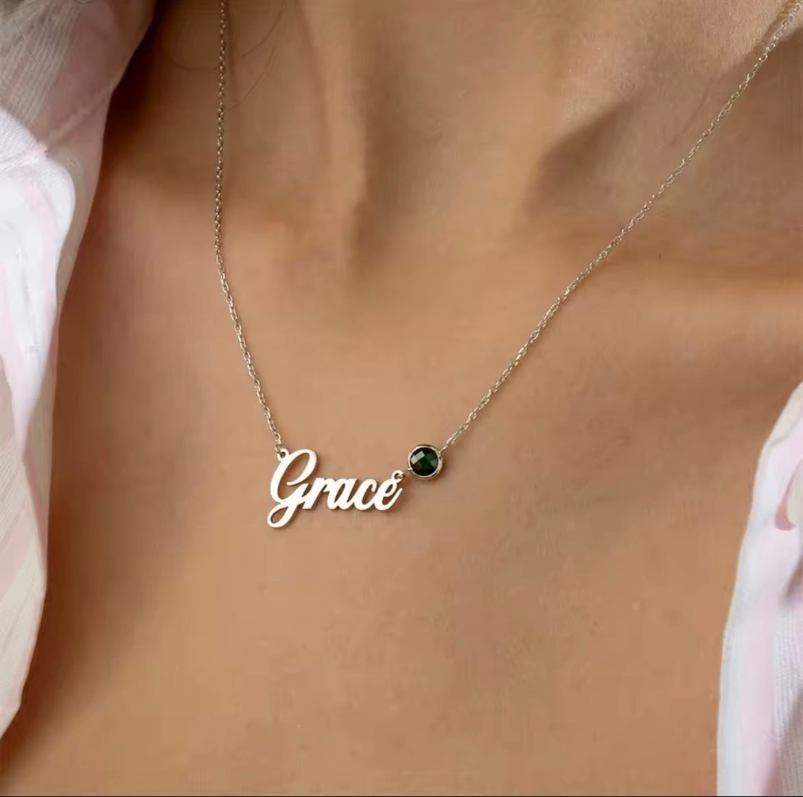 Silver Plated Birthstone Name Necklace