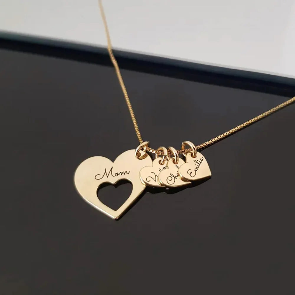 Personalized Name Hearts Necklace For Mom