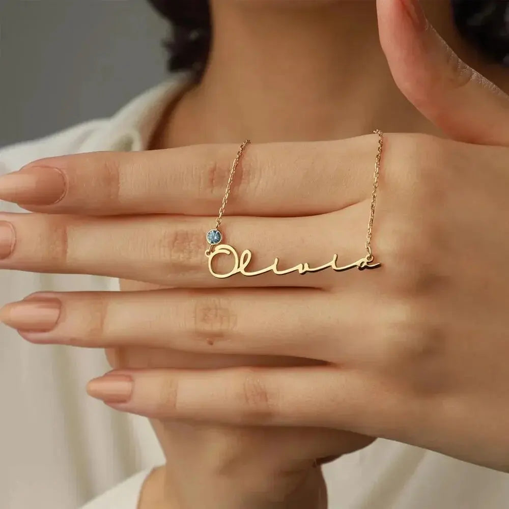 Gold Birthstone Name Necklace