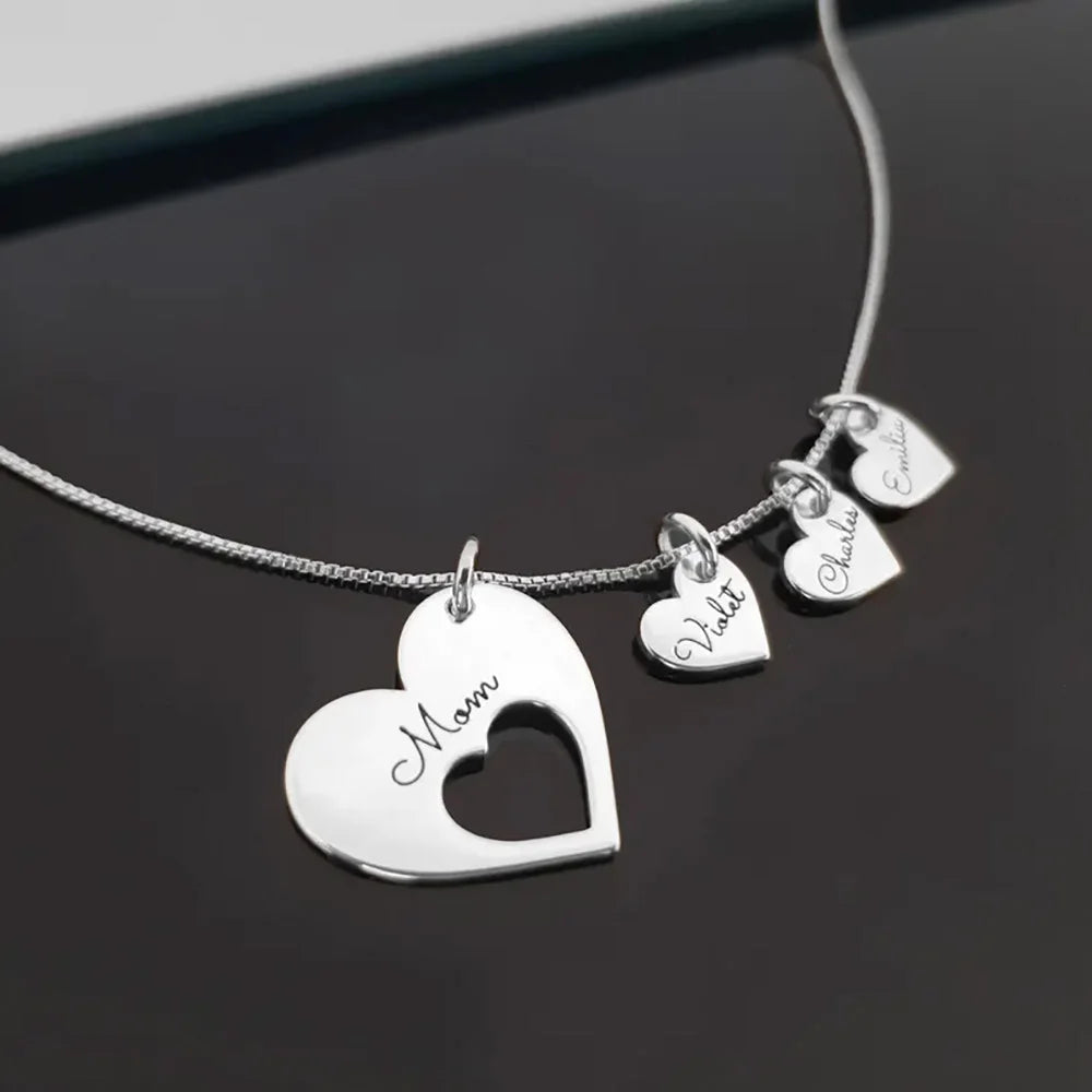 Personalized Name Hearts Necklace For Mom