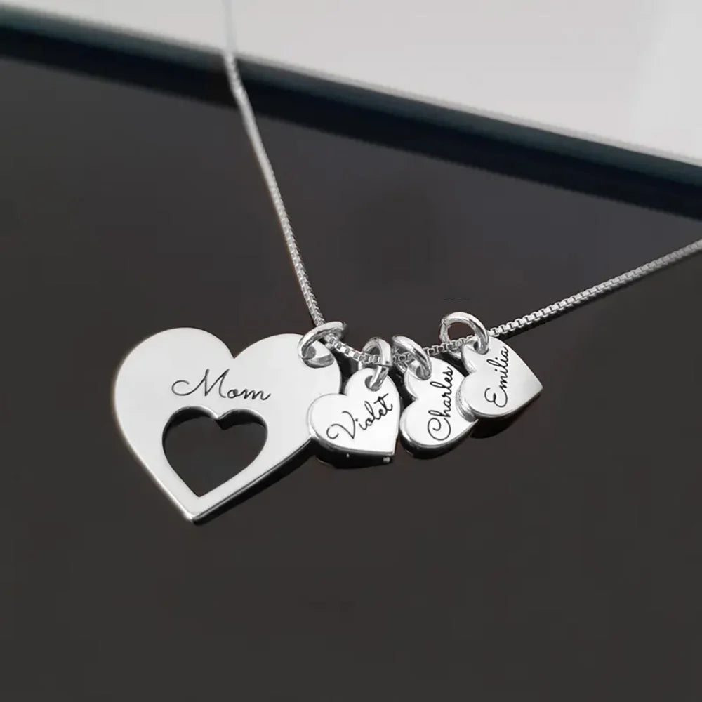 Personalized Name Hearts Necklace For Mom