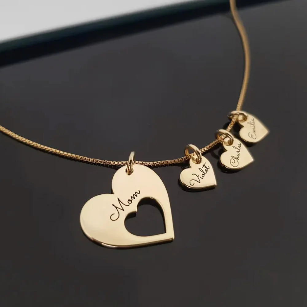 Personalized Name Hearts Necklace For Mom