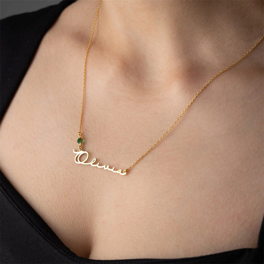 Gold Birthstone Name Necklace