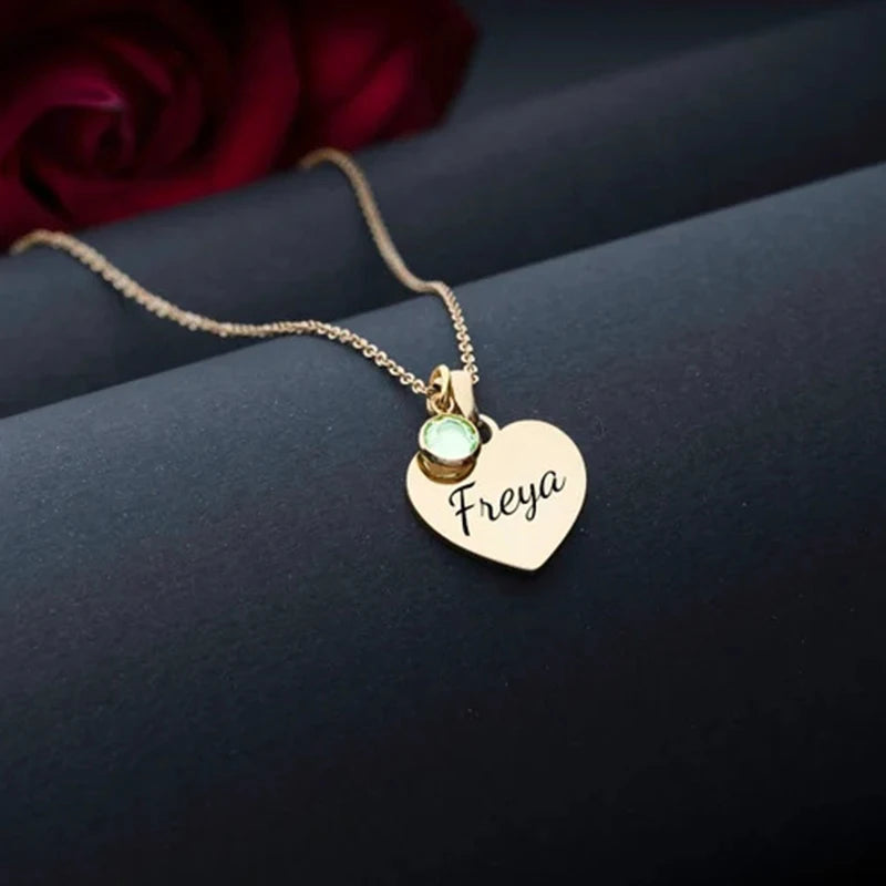 Engraved Heart Pendant with Birthstone
