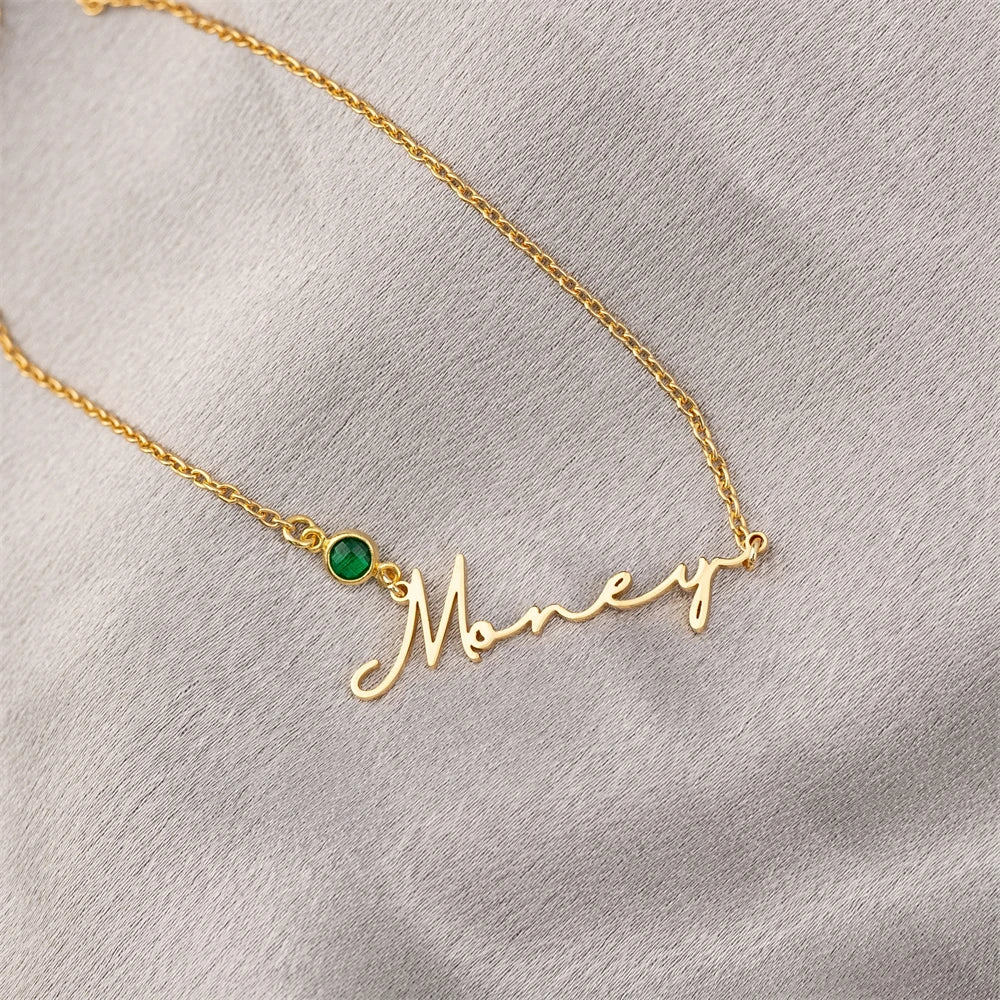 Gold Birthstone Name Necklace