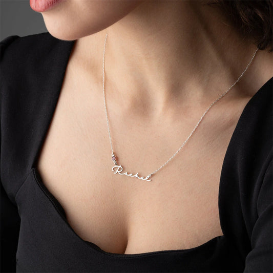 Silver Plated Birthstone Name Necklace