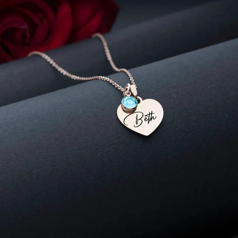 Engraved Heart Pendant with Birthstone