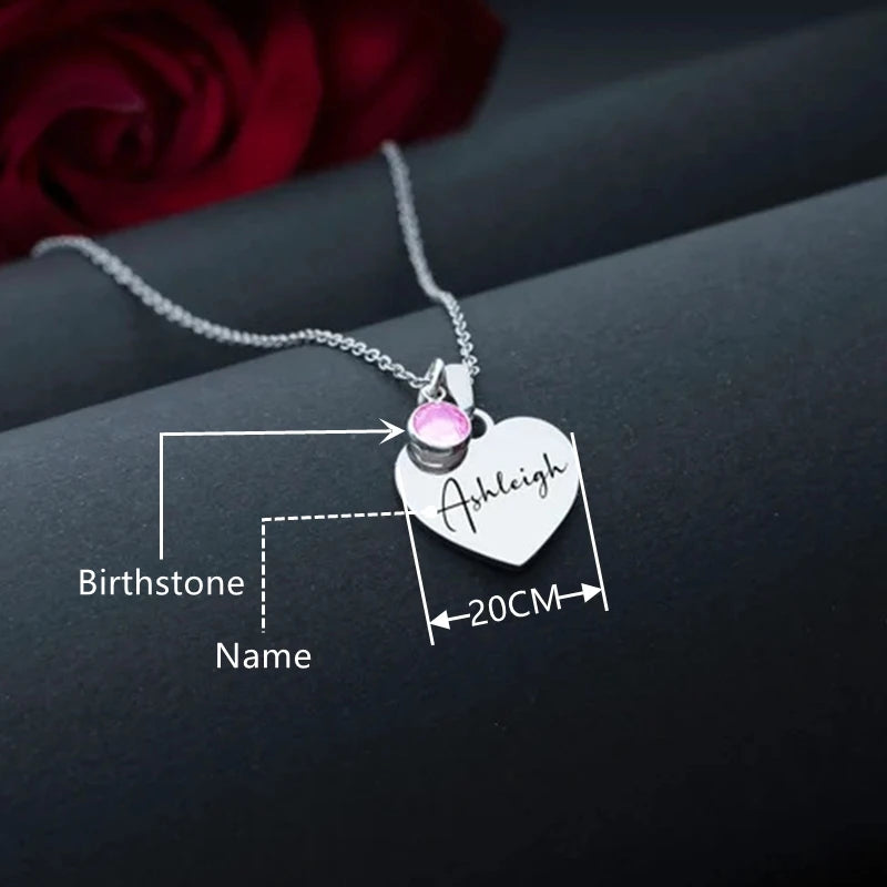 Engraved Heart Pendant with Birthstone