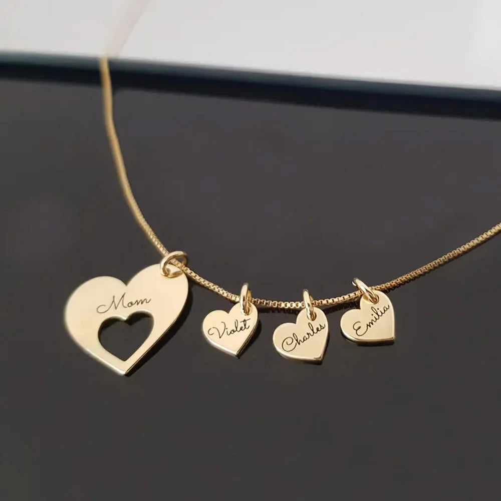 Personalized Name Hearts Necklace For Mom