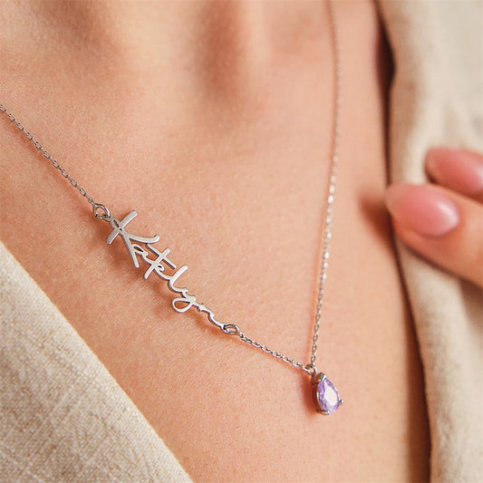 Sideways Name Birthstone Necklace